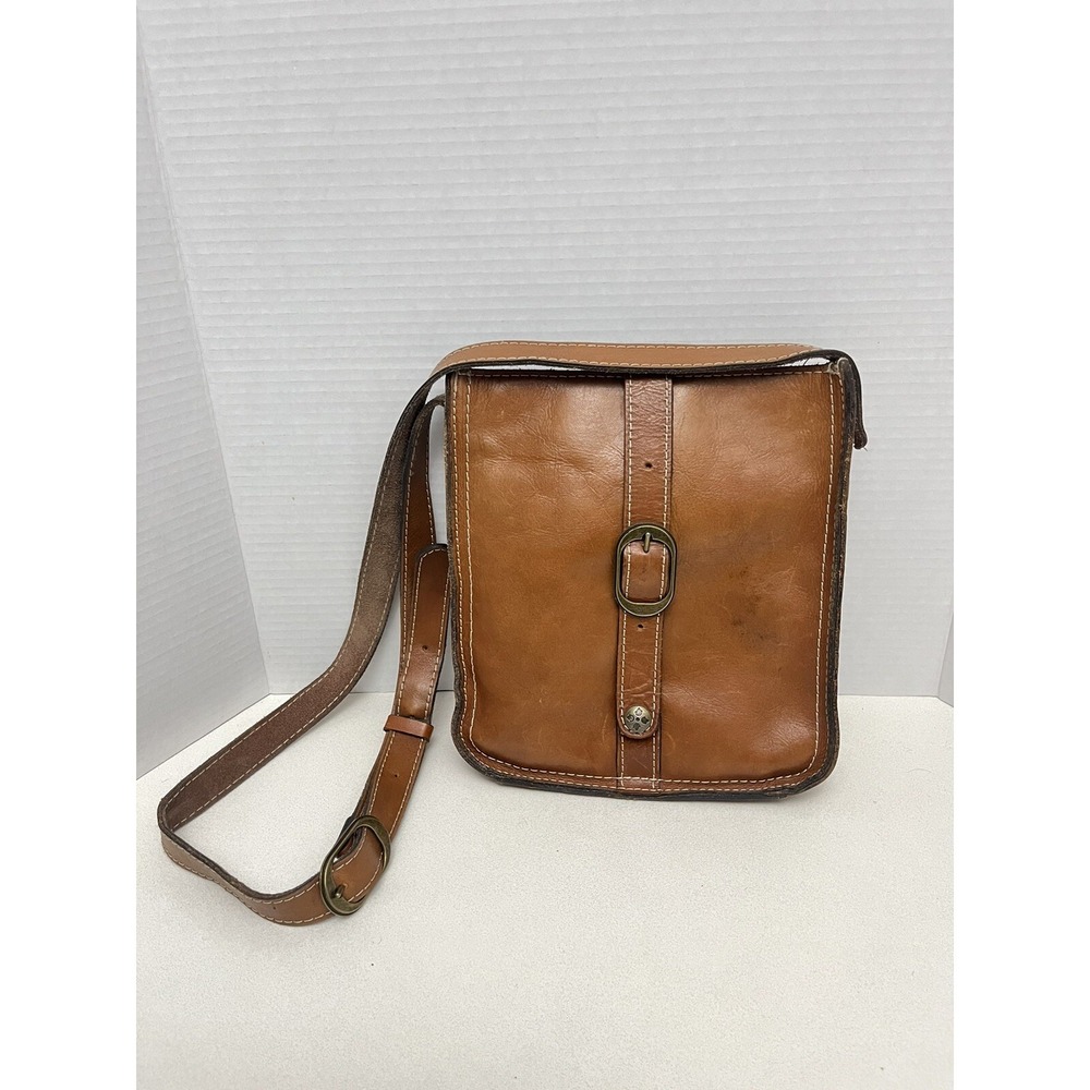 PATRICIA NASH Warm BROWN LEATHER Crossbody Purse BAG Flap Front